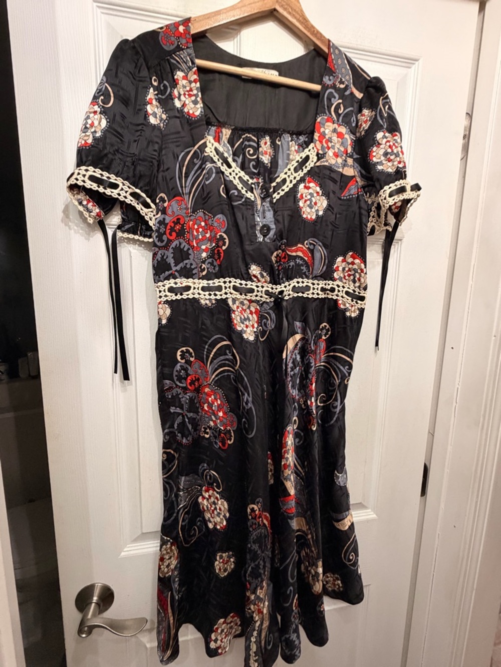 Vintage silk  Floral Lace-Trim Women's Dress